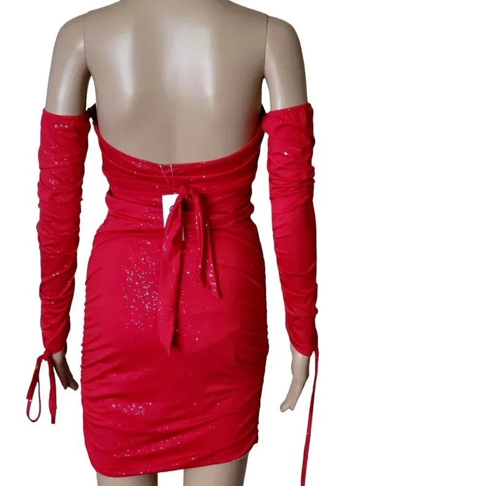 CBR Glitter Off Shoulder Ruched Bodycon Dress size M - Picture 9 of 9